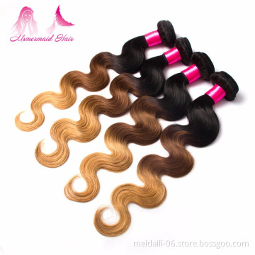 Factory Wholesale 1b 4 27 Ombre Color Hair Weave Body Wave Extension, Brazilian Colored Hair 1b 4 27 Bundles